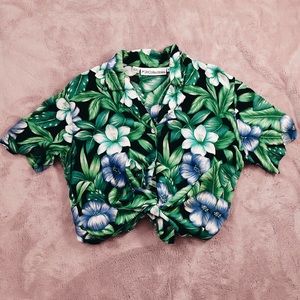 thrifted, front tie Hawaiian shirt